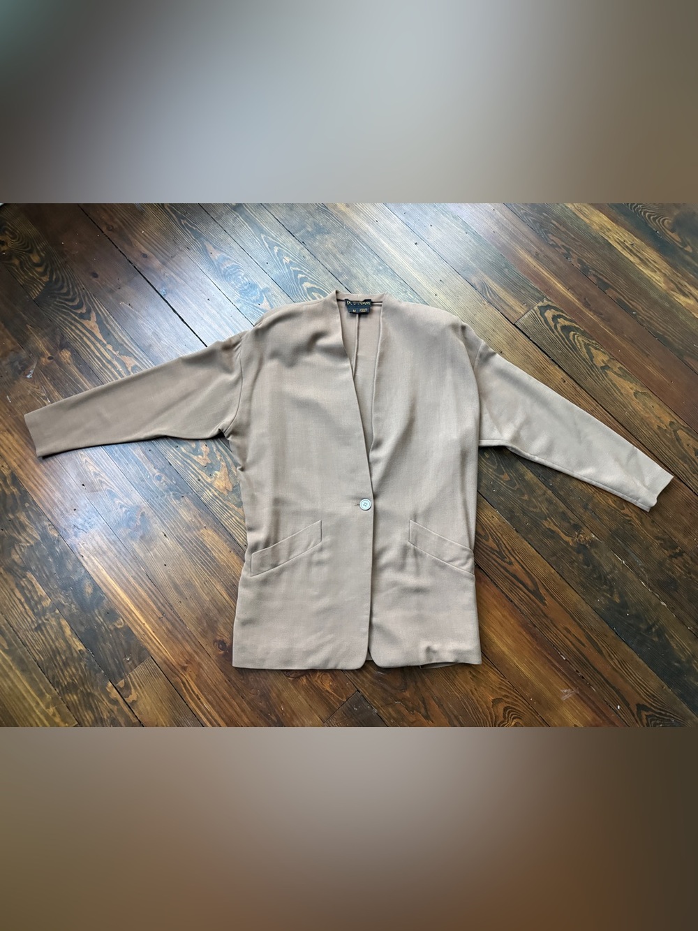 Donna Karan Womens Single-Button Taupe Relaxed Blazer Jacket
